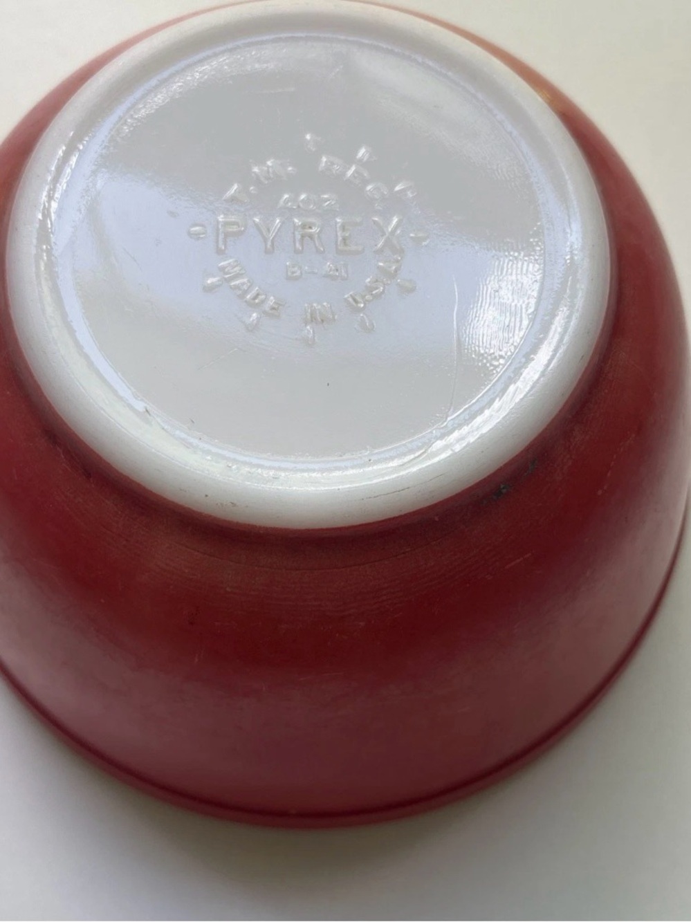 Pyrex Red and White Mixing Bowl with Embossed Mark